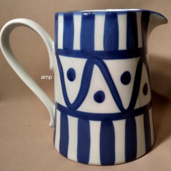 Dansk Blue & White Arabesque or Cord Large Milk Pitcher 6 1/2" tall  PERFECT! - Picture 1 of 2